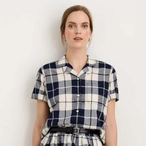 Alex Mill Maddie Camp Shirt In Dark Navy/Ivory Plaid